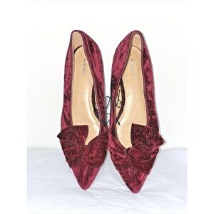 Express US 8 burgundy red crushed velvet flats slip ons bow toes casual chic